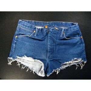Wrangler Vintage JEANS SHORTS Cut Off W 32 MEASURED Tag 34 High Waist Bule Denim